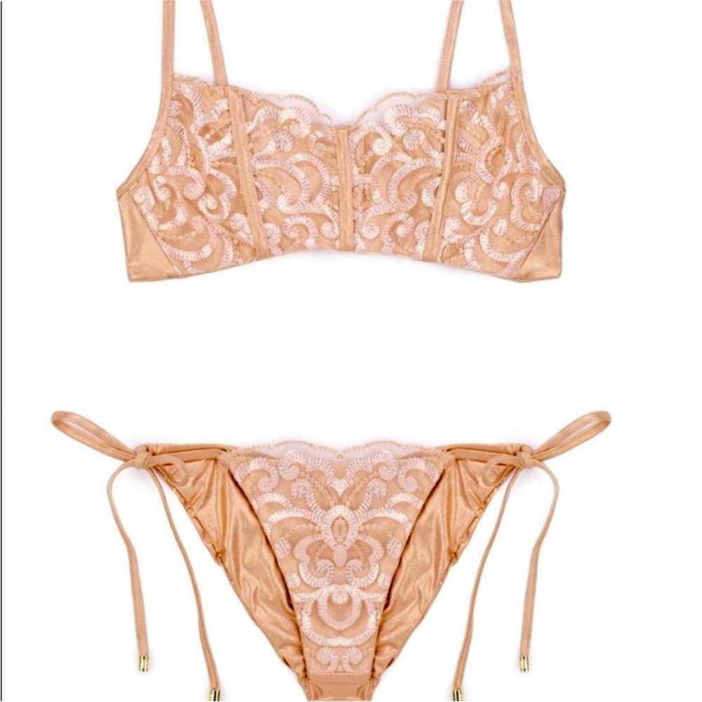 Beach Bunny Rose Gold Metallic & Lace Bikini Set